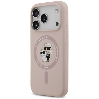 Coque MagSafe pour Apple iPhone 18 Pro / 17 Pro, Karl Lagerfeld, Silicone Ring Karl & Choupette, rose