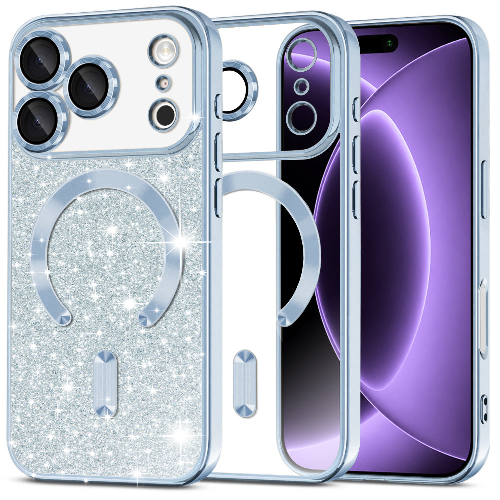 MagSafe Case for Apple iPhone 18 Pro / 17 Pro, Techsuit, Luxury Glitter, Blue