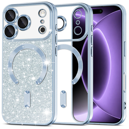 Coque MagSafe pour Apple iPhone 18 Pro / 17 Pro, Techsuit, Luxury Glitter, Bleu