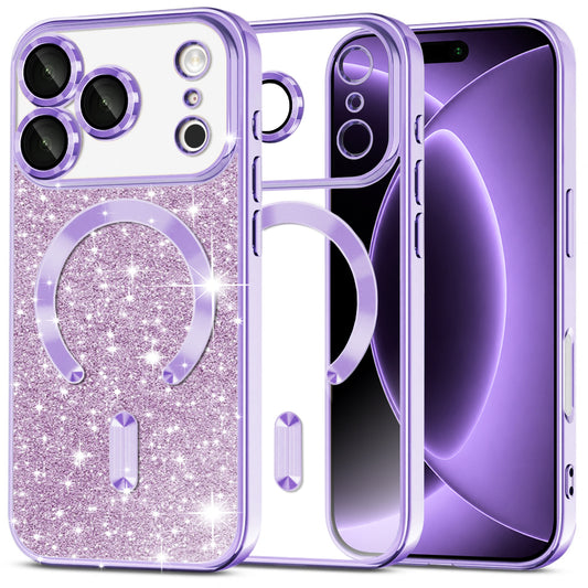 Coque MagSafe pour Apple iPhone 18 Pro / 17 Pro, Techsuit, Luxury Glitter, Violet Clair