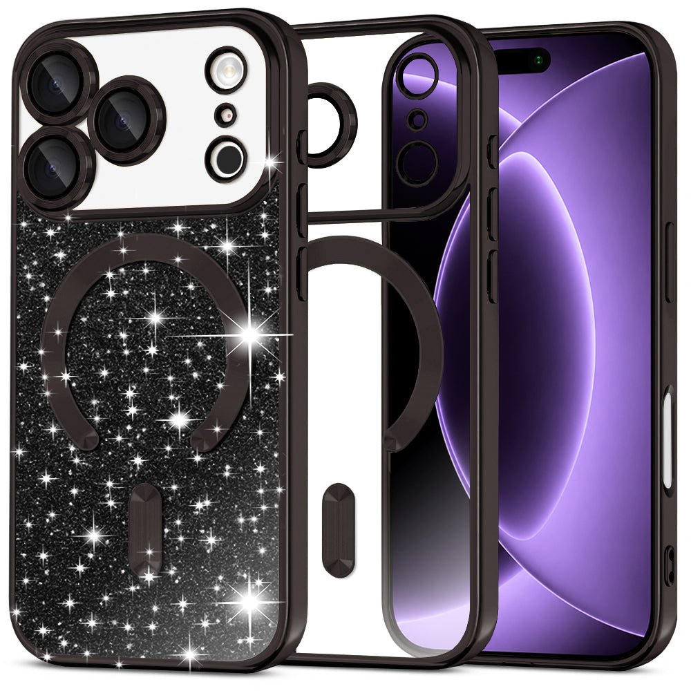 Coque MagSafe pour Apple iPhone 18 Pro / 17 Pro, Techsuit, Luxury Glitter, Noire