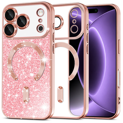 Coque MagSafe pour Apple iPhone 18 Pro / 17 Pro, Techsuit, Luxury Glitter, Rose Doré