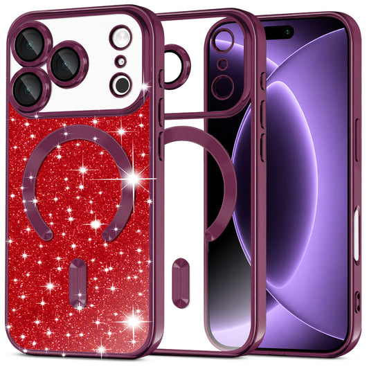 Coque MagSafe pour Apple iPhone 18 Pro / 17 Pro, Techsuit, Luxury Glitter, Bordeaux Foncé