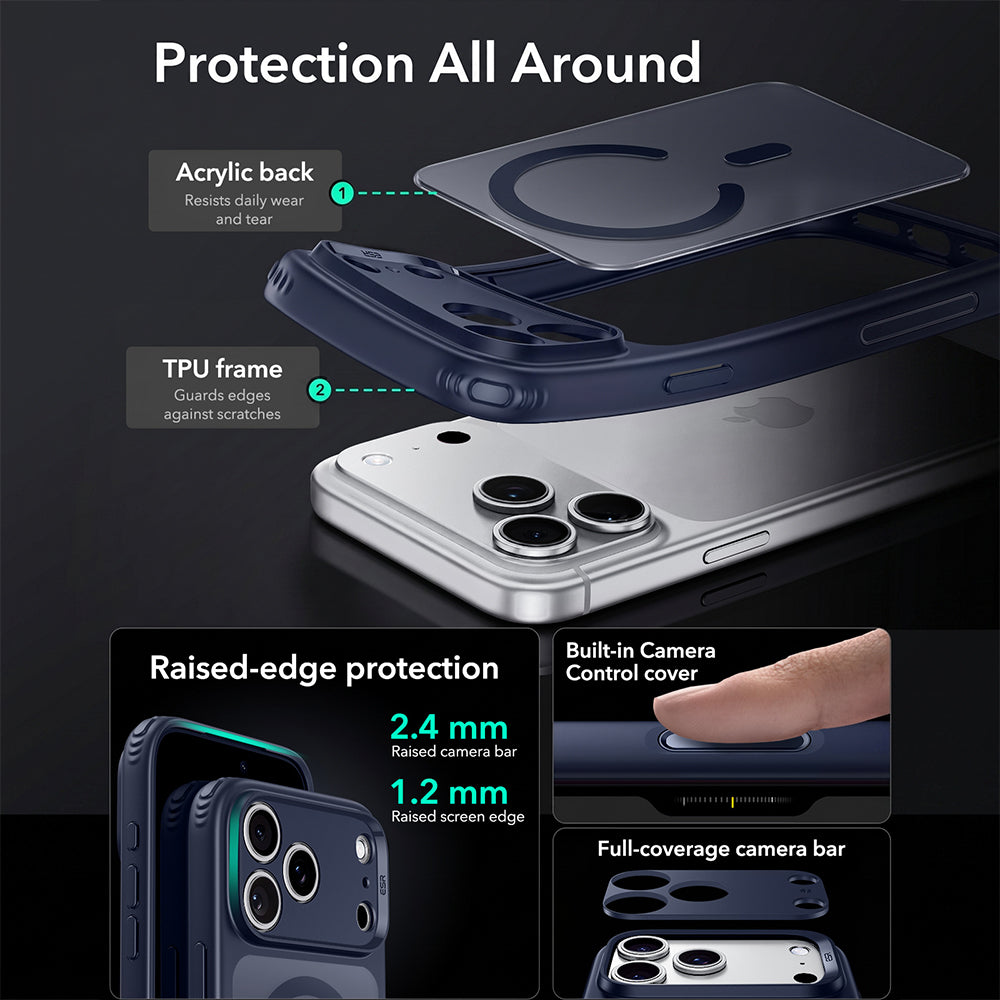 Coque MagSafe pour Apple iPhone 18 Pro, ESR, Classic Hybrid, Bleu Satiné