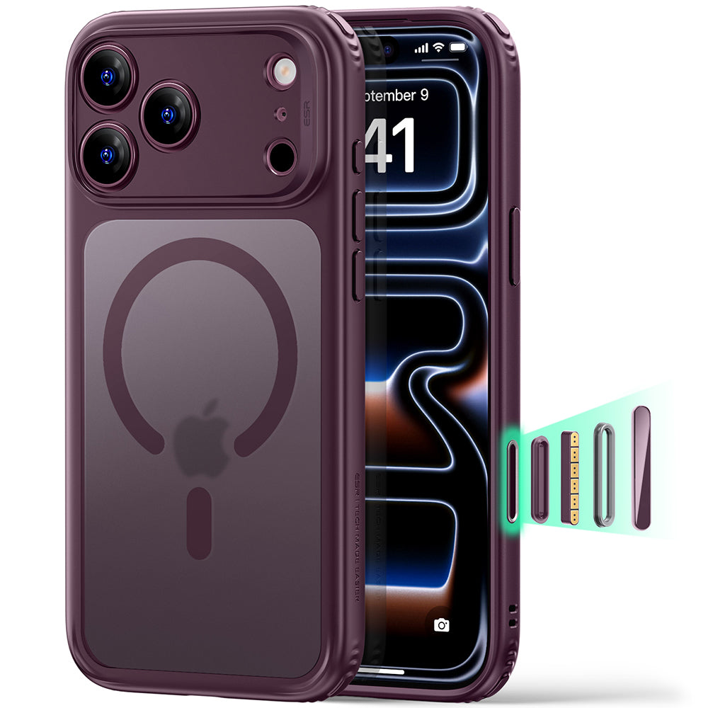 Coque MagSafe pour Apple iPhone 18 Pro, ESR, Classic Hybrid, Bordeaux Foncé Satiné