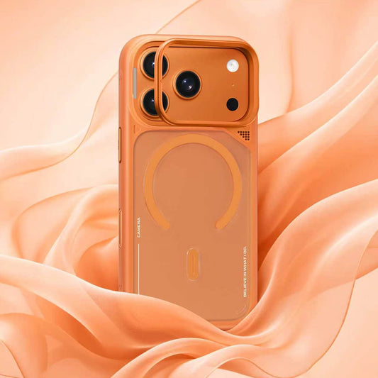 Coque MagSafe pour Apple iPhone 18 Pro Max / 17 Pro Max, Blueo, support avec dissipation thermique, orange satiné