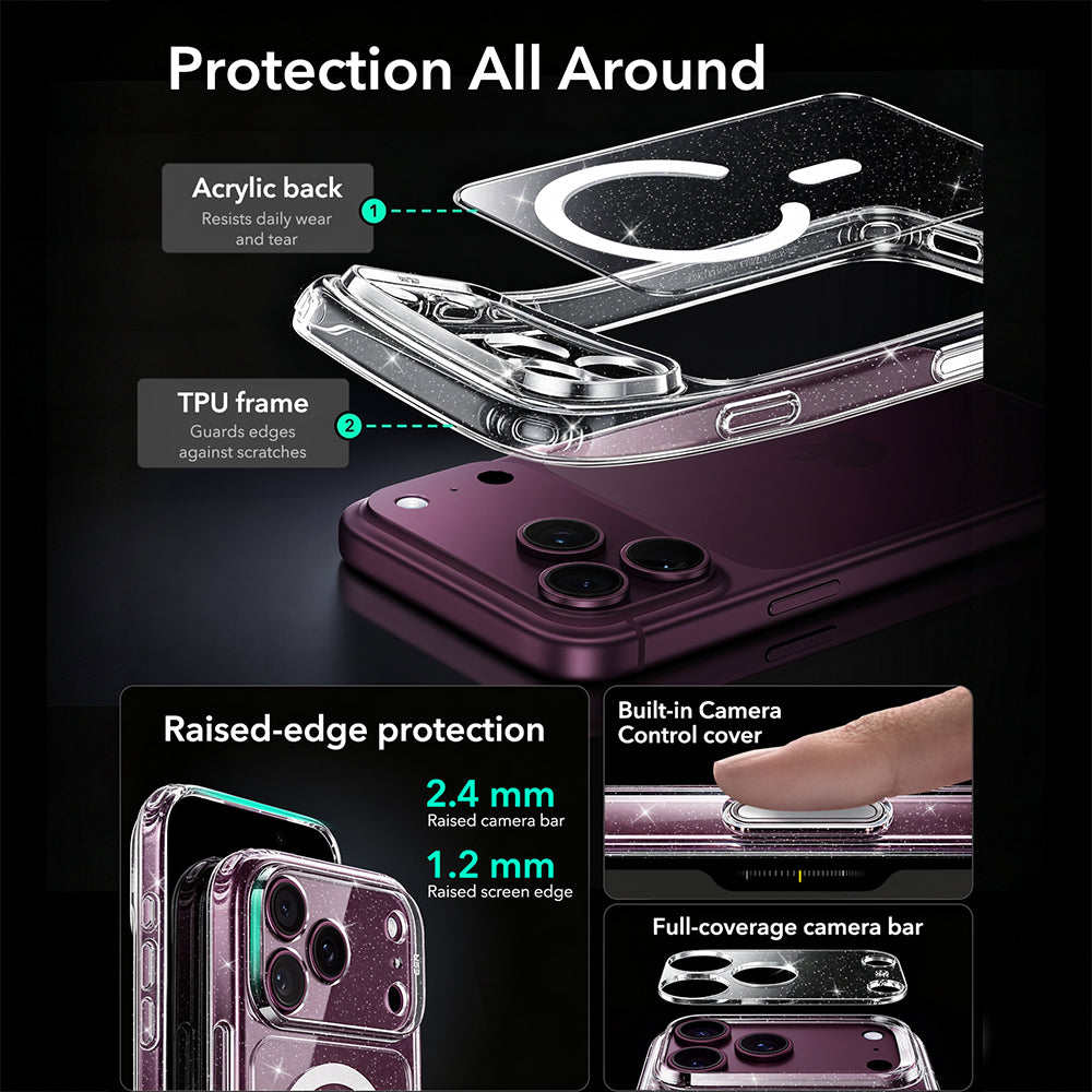 Coque MagSafe pour Apple iPhone 18 Pro Max / 17 Pro Max, ESR, Classic Hybrid Shimmer, Transparente