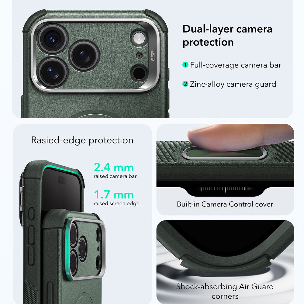 Coque MagSafe pour Apple iPhone 18 Pro Max / 17 Pro Max, ESR, Cyber Armor Kickstand, Vert