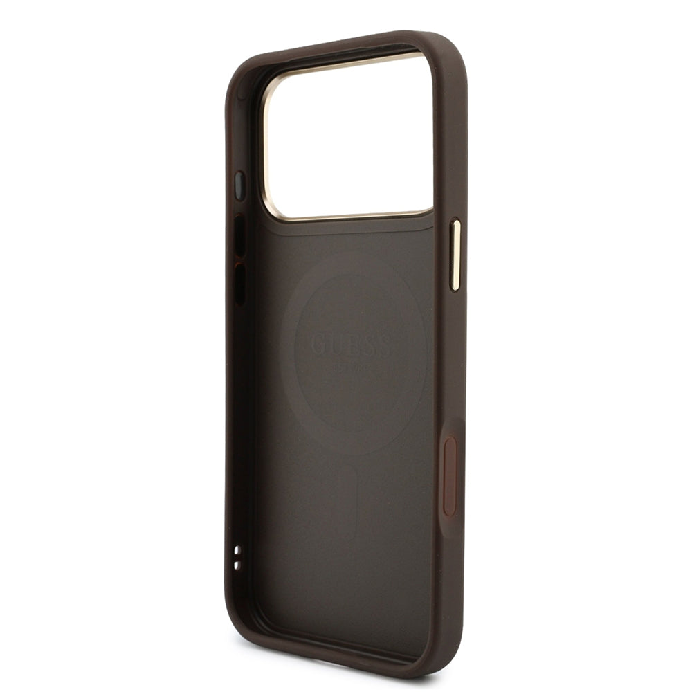 Coque MagSafe pour Apple iPhone 18 Pro Max / 17 Pro Max, Guess, 4G Cardslot & Big Strap, marron
