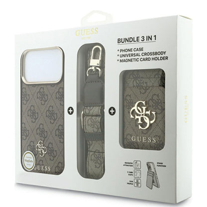 Coque MagSafe pour Apple iPhone 18 Pro Max / 17 Pro Max, Guess, 4G Cardslot & Big Strap, marron