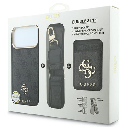 Coque MagSafe pour Apple iPhone 18 Pro Max / 17 Pro Max, Guess, 4G Cardslot & Big Strap, noire