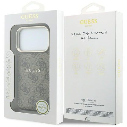 Coque MagSafe pour Apple iPhone 18 Pro Max / 17 Pro Max, Guess, 4G Embossed Classic, Marron