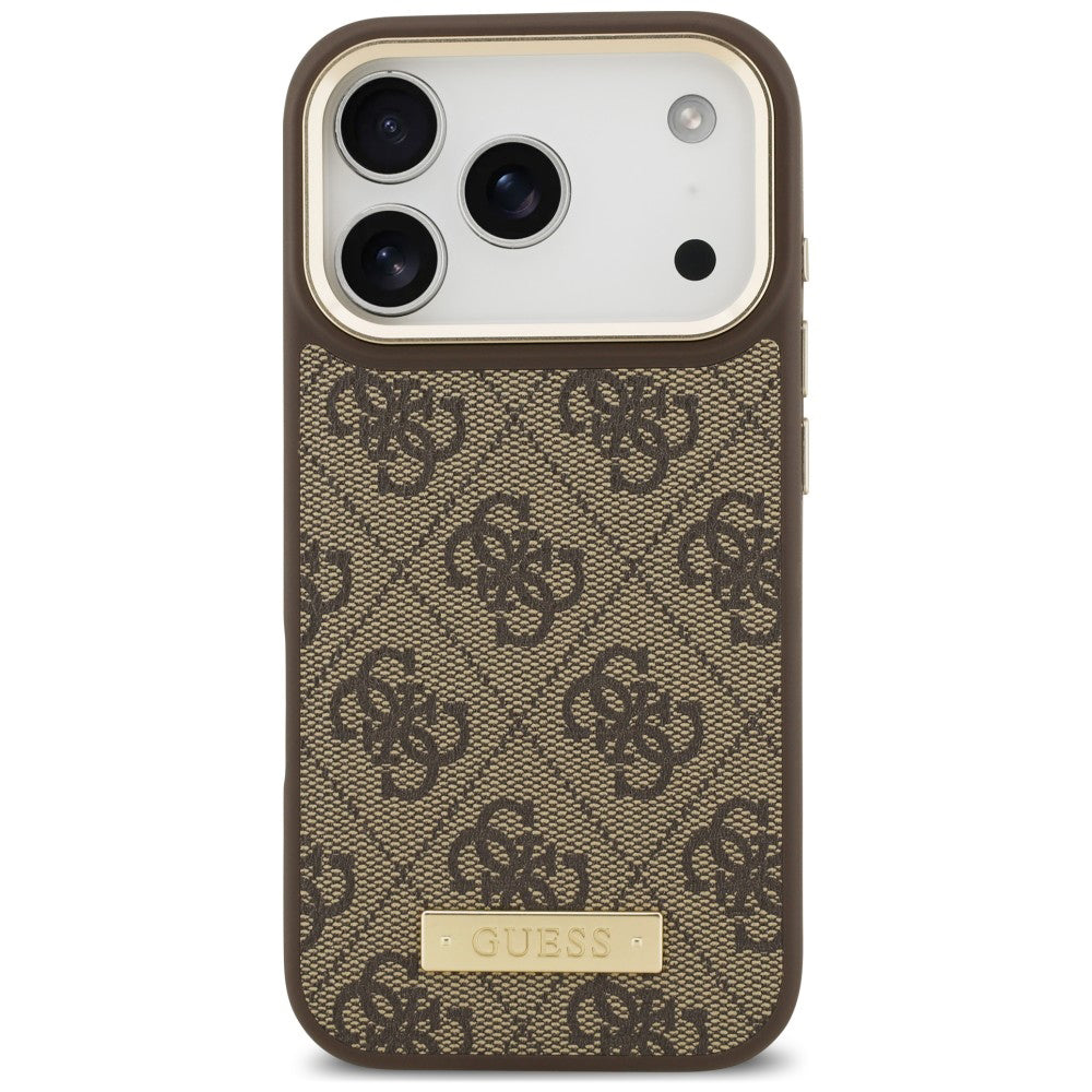 Coque MagSafe pour Apple iPhone 18 Pro Max / 17 Pro Max, Guess, plaque logo 4G, marron