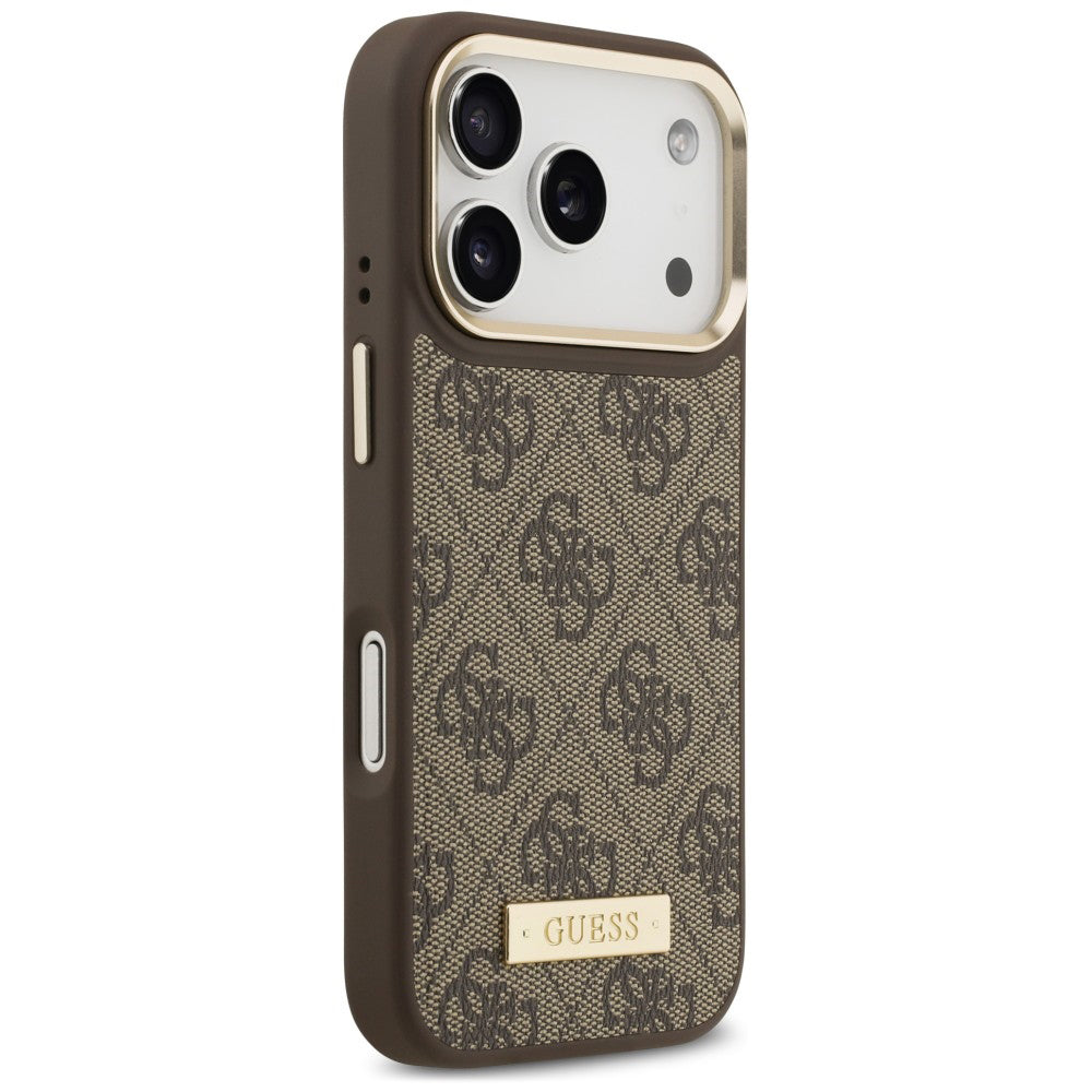 Coque MagSafe pour Apple iPhone 18 Pro Max / 17 Pro Max, Guess, plaque logo 4G, marron