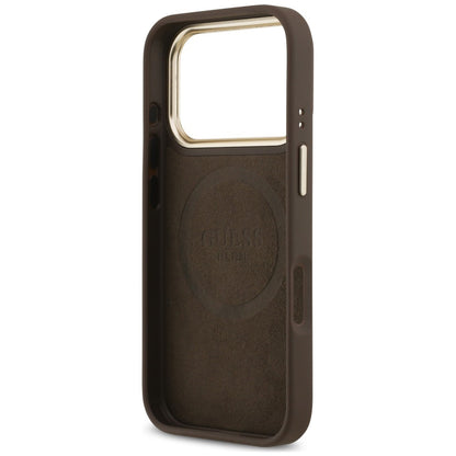 Coque MagSafe pour Apple iPhone 18 Pro Max / 17 Pro Max, Guess, plaque logo 4G, marron