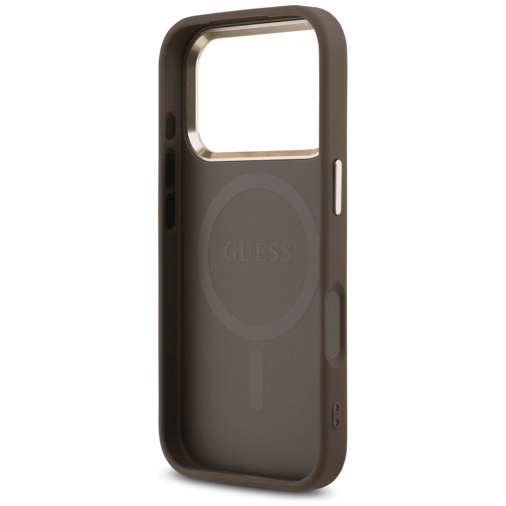 MagSafe Case for Apple iPhone 18 Pro Max / 17 Pro Max, Guess, 4G Triangle Logo, Brown