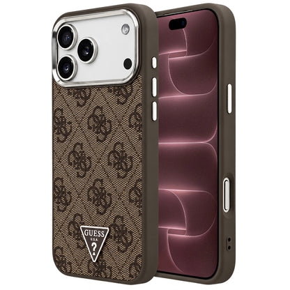 Coque MagSafe pour Apple iPhone 18 Pro Max / 17 Pro Max, Guess, Logo Triangle 4G, Marron Argenté