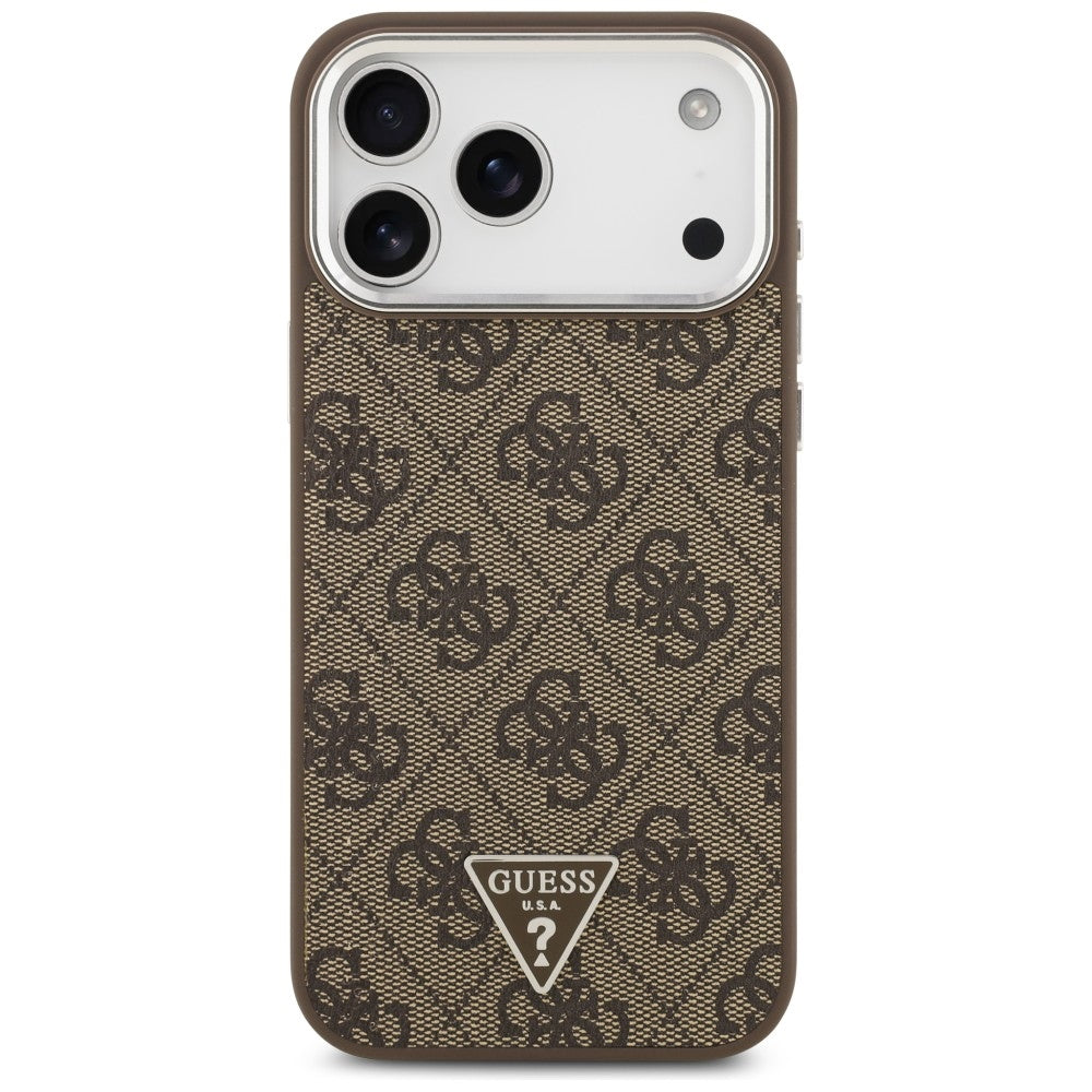 Coque MagSafe pour Apple iPhone 18 Pro Max / 17 Pro Max, Guess, Logo Triangle 4G, Marron Argenté