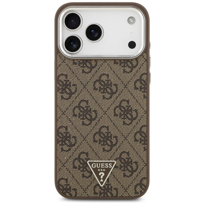 Coque MagSafe pour Apple iPhone 18 Pro Max / 17 Pro Max, Guess, Logo Triangle 4G, Marron Argenté