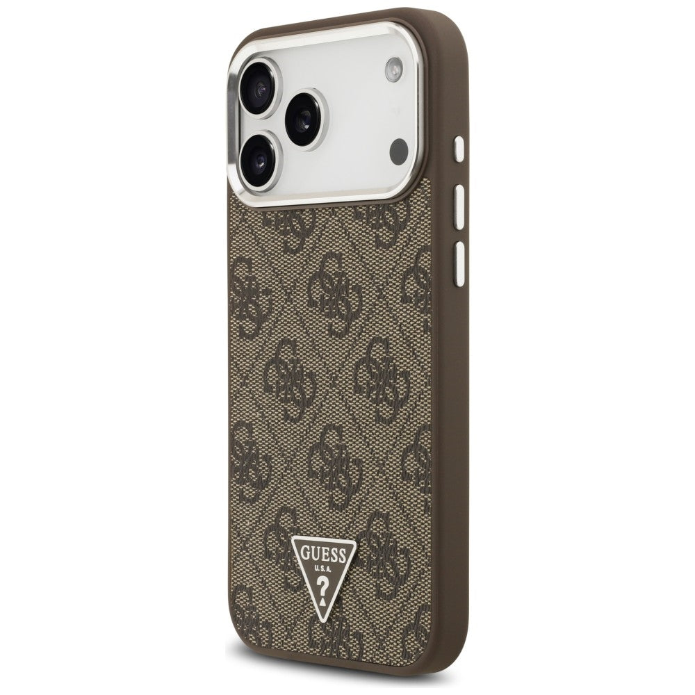 Coque MagSafe pour Apple iPhone 18 Pro Max / 17 Pro Max, Guess, Logo Triangle 4G, Marron Argenté