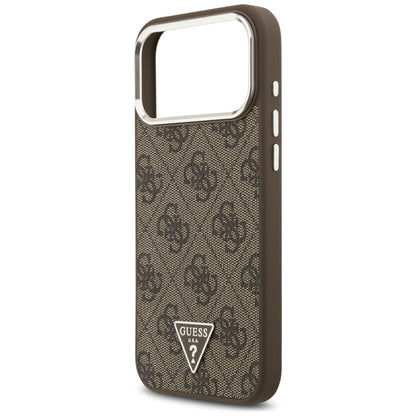 Coque MagSafe pour Apple iPhone 18 Pro Max / 17 Pro Max, Guess, Logo Triangle 4G, Marron Argenté