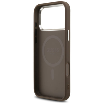 Coque MagSafe pour Apple iPhone 18 Pro Max / 17 Pro Max, Guess, Logo Triangle 4G, Marron Argenté