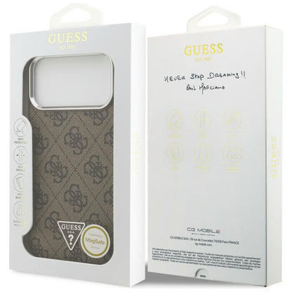 Coque MagSafe pour Apple iPhone 18 Pro Max / 17 Pro Max, Guess, Logo Triangle 4G, Marron Argenté