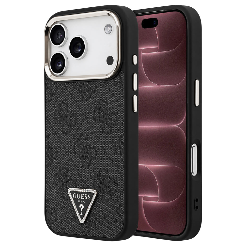 Coque MagSafe pour Apple iPhone 18 Pro Max / 17 Pro Max, Guess, logo Triangle 4G, noire et dorée