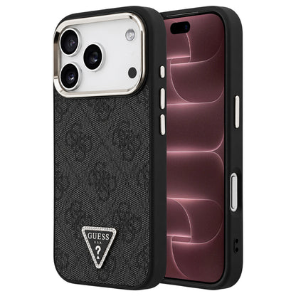Coque MagSafe pour Apple iPhone 18 Pro Max / 17 Pro Max, Guess, logo Triangle 4G, noire et dorée