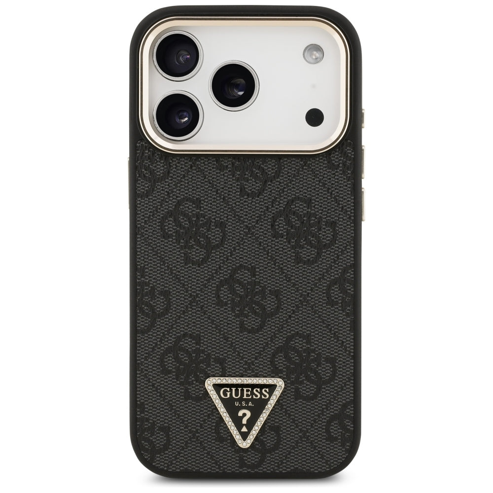 Coque MagSafe pour Apple iPhone 18 Pro Max / 17 Pro Max, Guess, logo Triangle 4G, noire et dorée