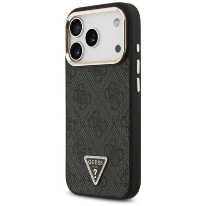 Coque MagSafe pour Apple iPhone 18 Pro Max / 17 Pro Max, Guess, logo Triangle 4G, noire et dorée