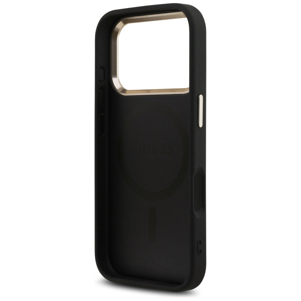 Coque MagSafe pour Apple iPhone 18 Pro Max / 17 Pro Max, Guess, logo Triangle 4G, noire et dorée