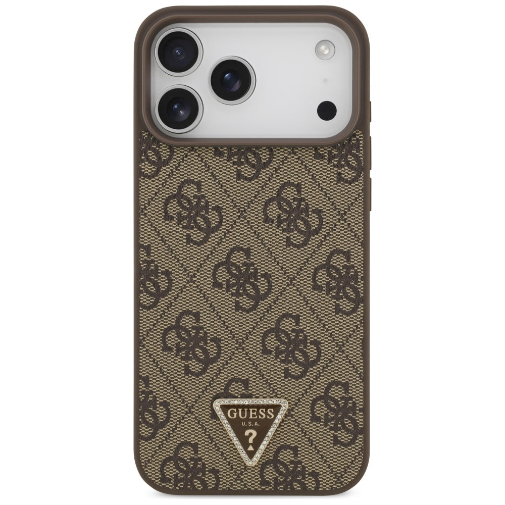 Coque MagSafe pour Apple iPhone 18 Pro Max / 17 Pro Max, Guess, 4G Triangle Strass, Marron