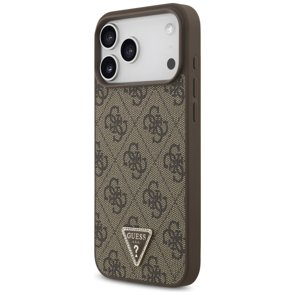 Coque MagSafe pour Apple iPhone 18 Pro Max / 17 Pro Max, Guess, 4G Triangle Strass, Marron