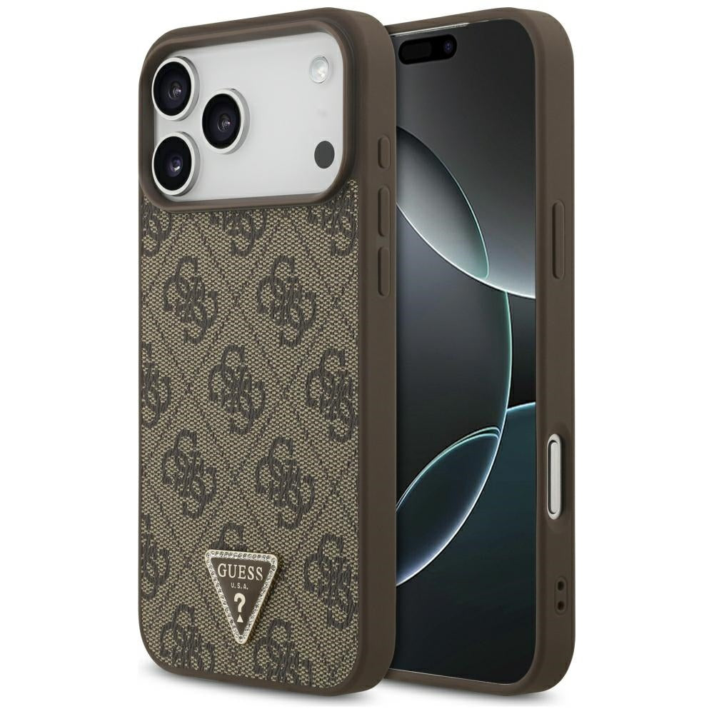 Coque MagSafe pour Apple iPhone 18 Pro Max / 17 Pro Max, Guess, 4G Triangle Strass, Marron