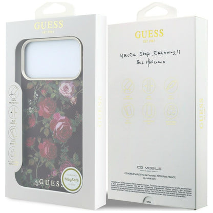 Coque MagSafe pour Apple iPhone 18 Pro Max / 17 Pro Max, Guess, Blossom Roses Print, bordeaux
