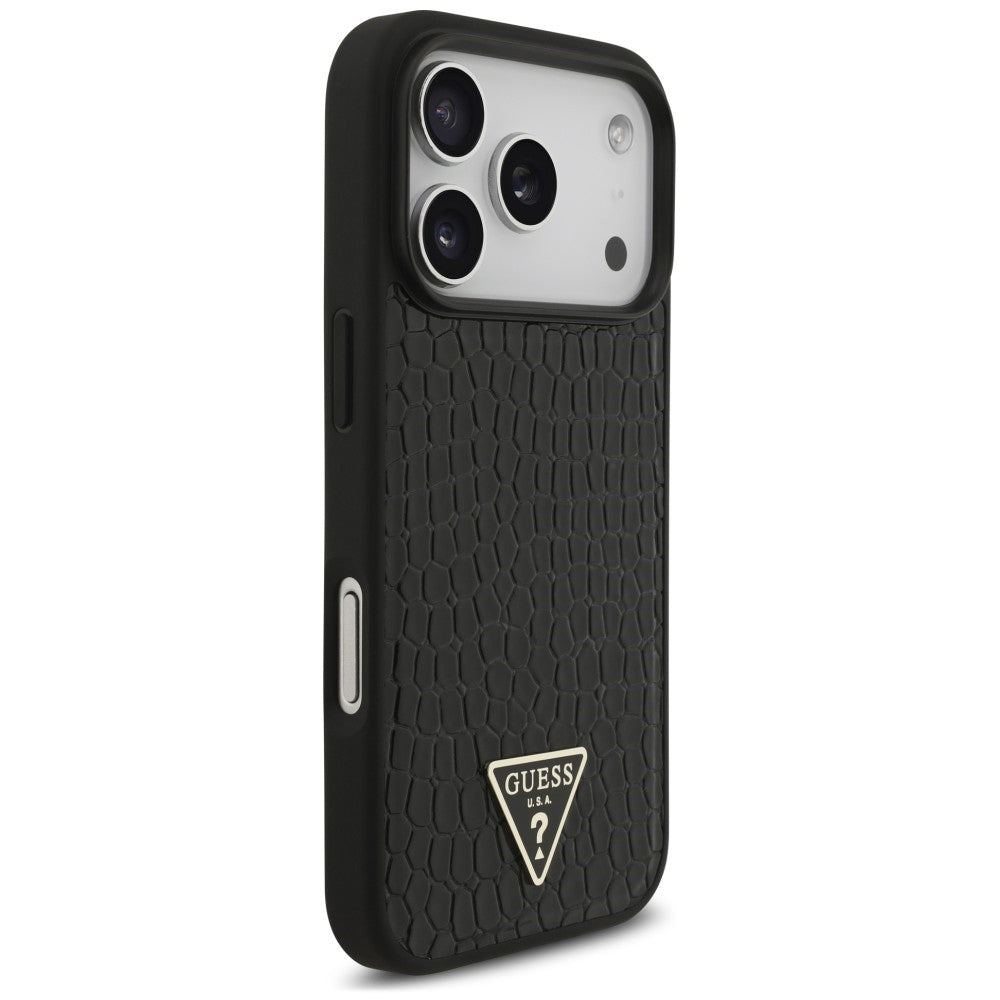Coque MagSafe pour Apple iPhone 18 Pro Max / 17 Pro Max, Guess, Croco Triangle Logo, noire