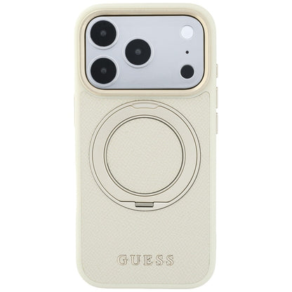 Coque MagSafe pour Apple iPhone 18 Pro Max / 17 Pro Max, Guess, Support Anneau Grainé 360 Classic, Beige