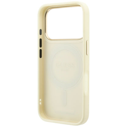Coque MagSafe pour Apple iPhone 18 Pro Max / 17 Pro Max, Guess, Support Anneau Grainé 360 Classic, Beige
