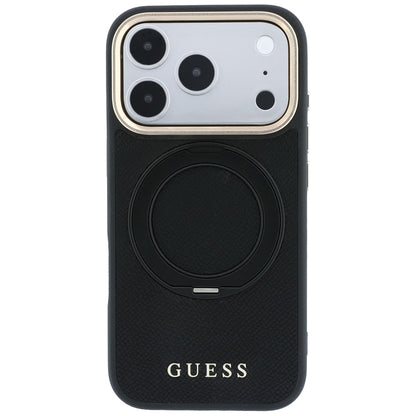 Coque MagSafe pour Apple iPhone 18 Pro Max / 17 Pro Max, Guess, Grained Ring Stand 360 Classic, noire