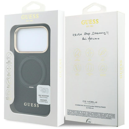 Coque MagSafe pour Apple iPhone 18 Pro Max / 17 Pro Max, Guess, Grained Ring Stand 360 Classic, noire