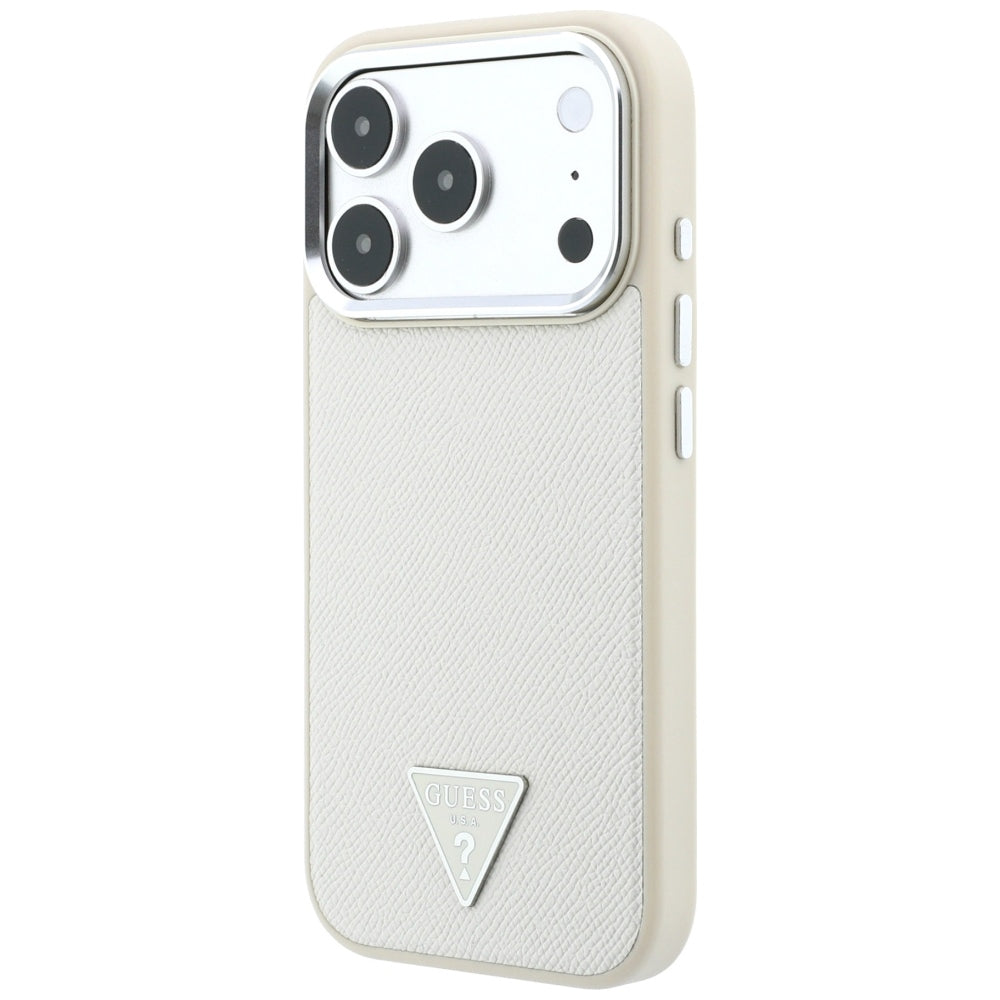 Coque MagSafe pour Apple iPhone 18 Pro Max / 17 Pro Max, Guess, Logo Triangle Grainé, Beige