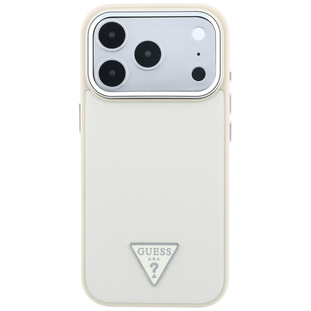 Coque MagSafe pour Apple iPhone 18 Pro Max / 17 Pro Max, Guess, Logo Triangle Grainé, Beige