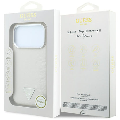 Coque MagSafe pour Apple iPhone 18 Pro Max / 17 Pro Max, Guess, Logo Triangle Grainé, Beige