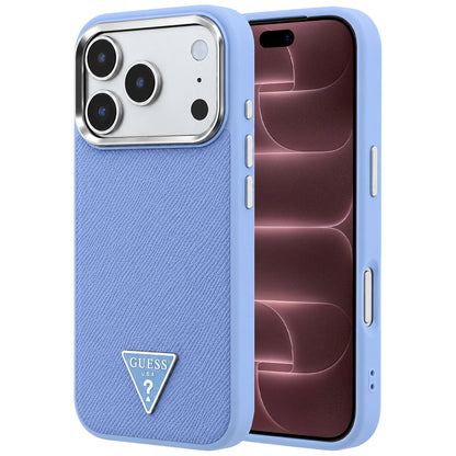 Coque MagSafe pour Apple iPhone 18 Pro Max / 17 Pro Max, Guess, Logo Triangle Grainé, Bleu