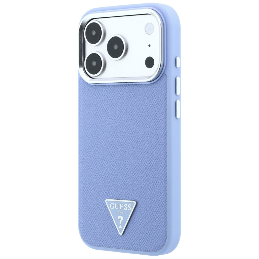Coque MagSafe pour Apple iPhone 18 Pro Max / 17 Pro Max, Guess, Logo Triangle Grainé, Bleu