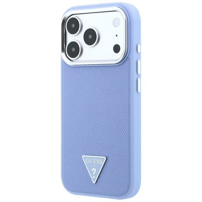 Coque MagSafe pour Apple iPhone 18 Pro Max / 17 Pro Max, Guess, Logo Triangle Grainé, Bleu