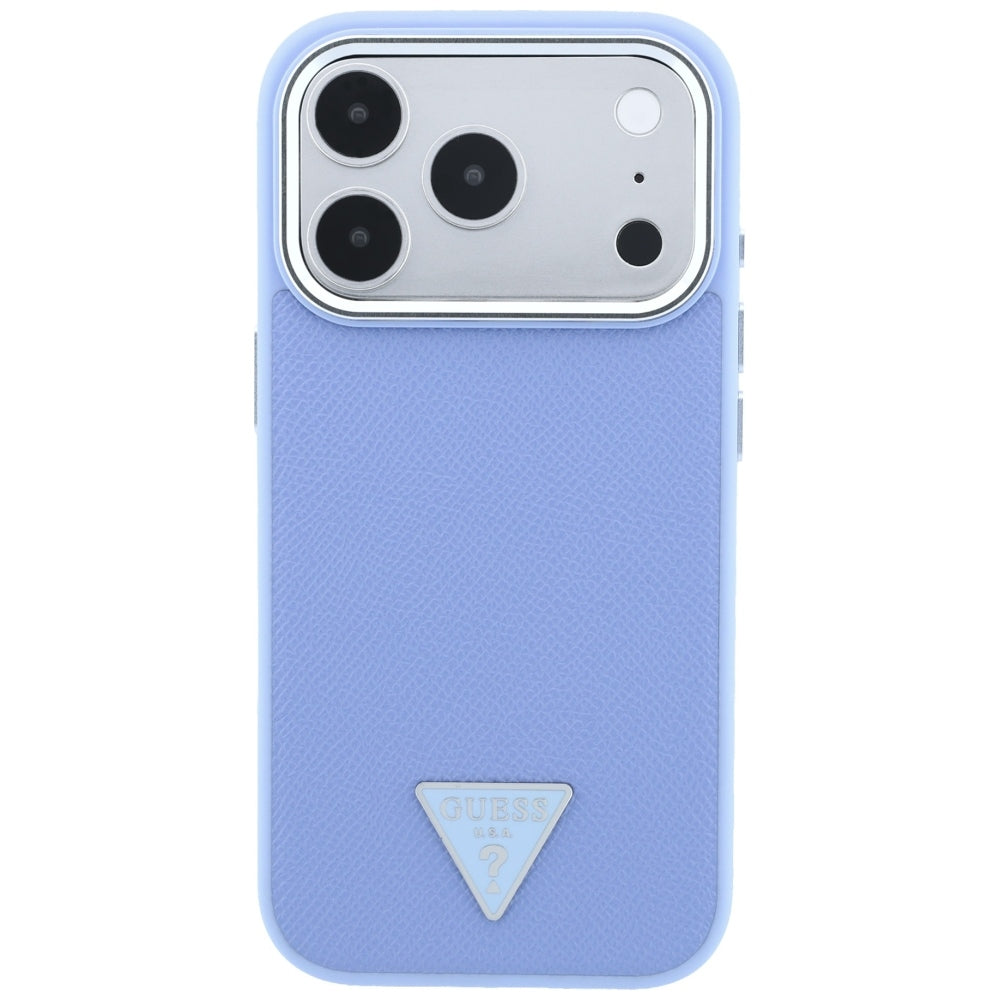 Coque MagSafe pour Apple iPhone 18 Pro Max / 17 Pro Max, Guess, Logo Triangle Grainé, Bleu
