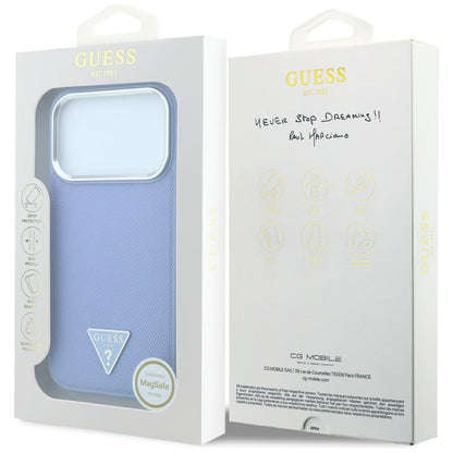 Coque MagSafe pour Apple iPhone 18 Pro Max / 17 Pro Max, Guess, Logo Triangle Grainé, Bleu