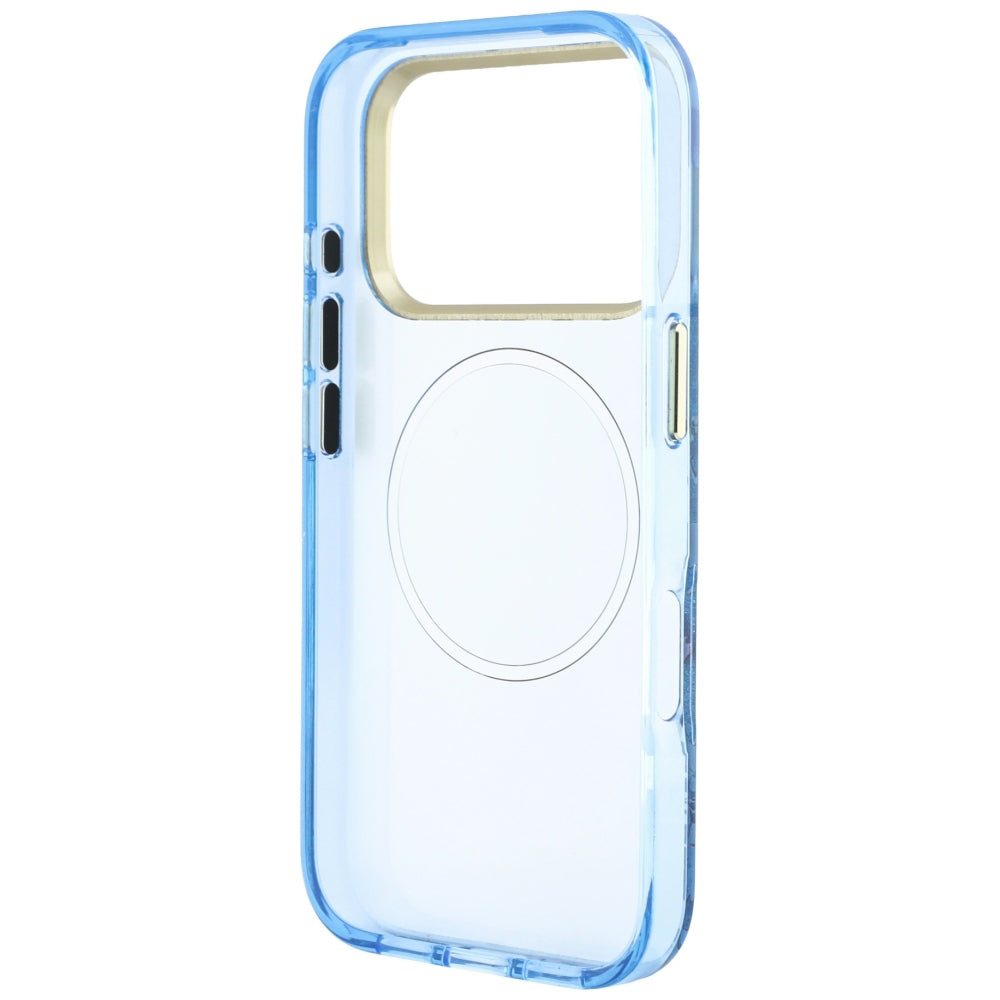 Coque MagSafe pour Apple iPhone 18 Pro Max / 17 Pro Max, Guess, IML Glitter Blossom Roses, Bleu